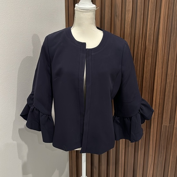 NWT 🏷️ Banana Republic Women’s 3/4 Ruffle Sleeve Navy Blue Blazer size 12 - Picture 10 of 13